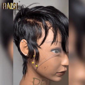 BAISI Full Lace Side Part Bleached Knot Short Cut Wig