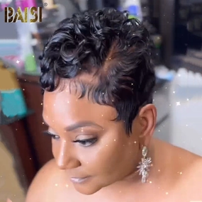 BAISI Full Lace Silk Finger Wave Wig