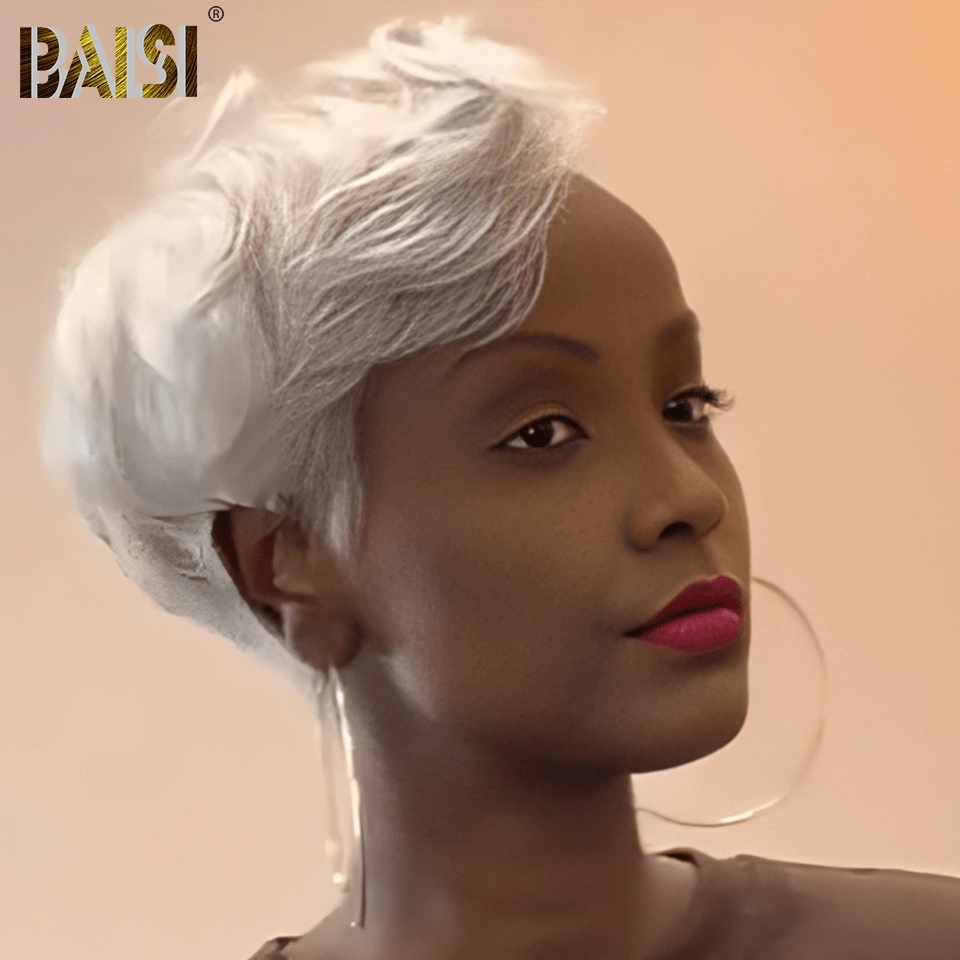 BAISI Full Lace Silver Side Part Wig