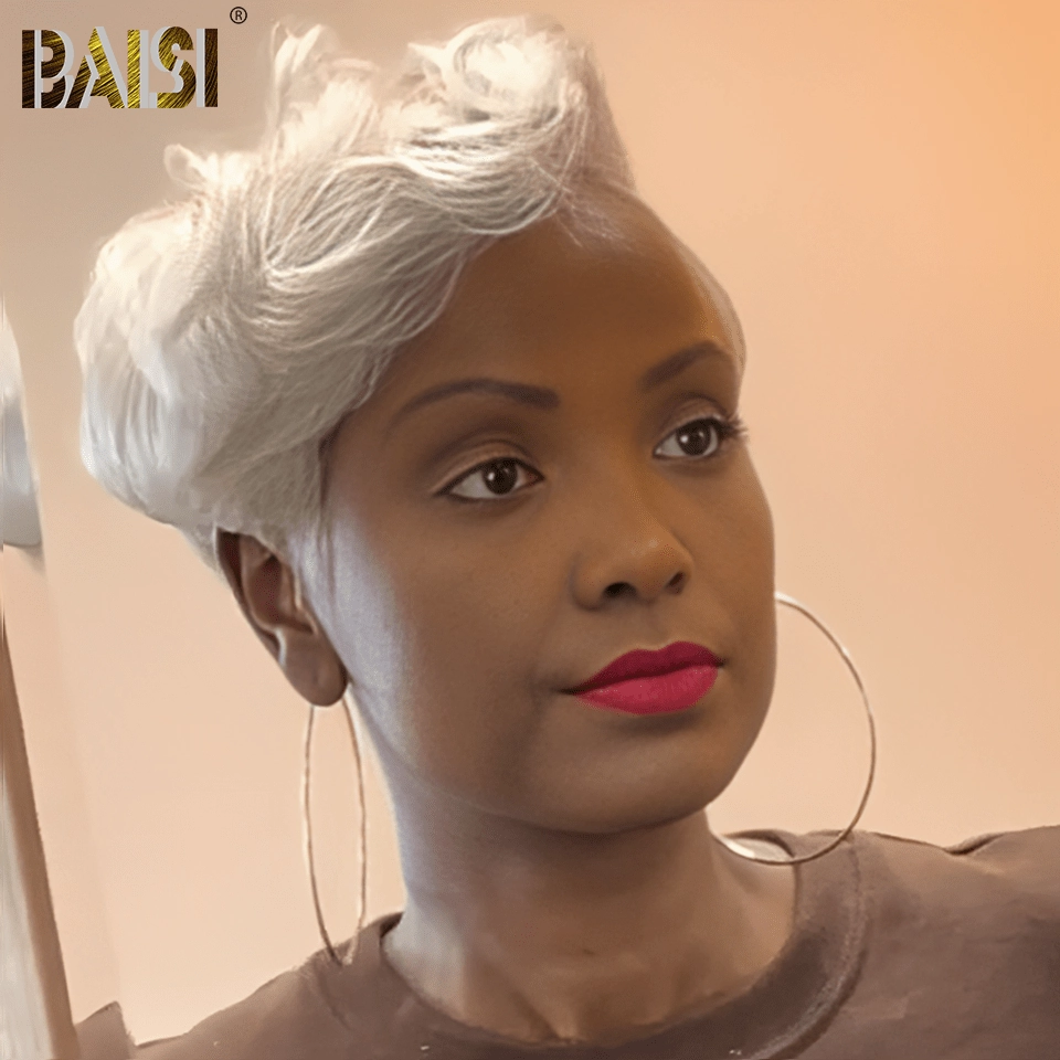 BAISI Full Lace Silver Side Part Wig