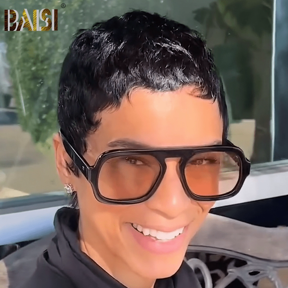 BAISI Full Lace Super Short Black Wig