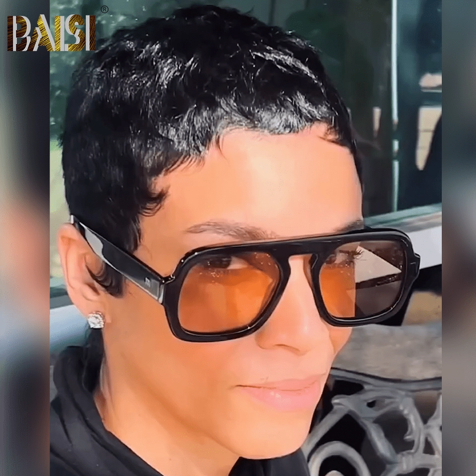 BAISI Full Lace Super Short Black Wig