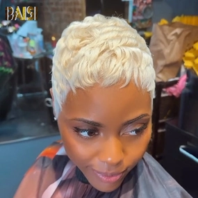 BAISI Full Lace Super Short  Blonde Wavy Wig