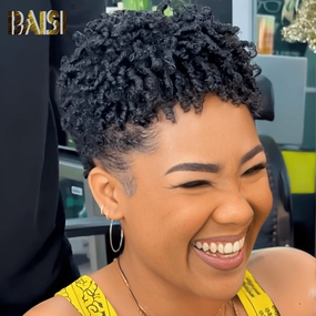 BAISI Full Lace Super Short Cute Spring Curl Wig