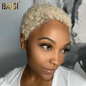 BAISI Full Lace Super Short Light Blonde Afro Curl Wig