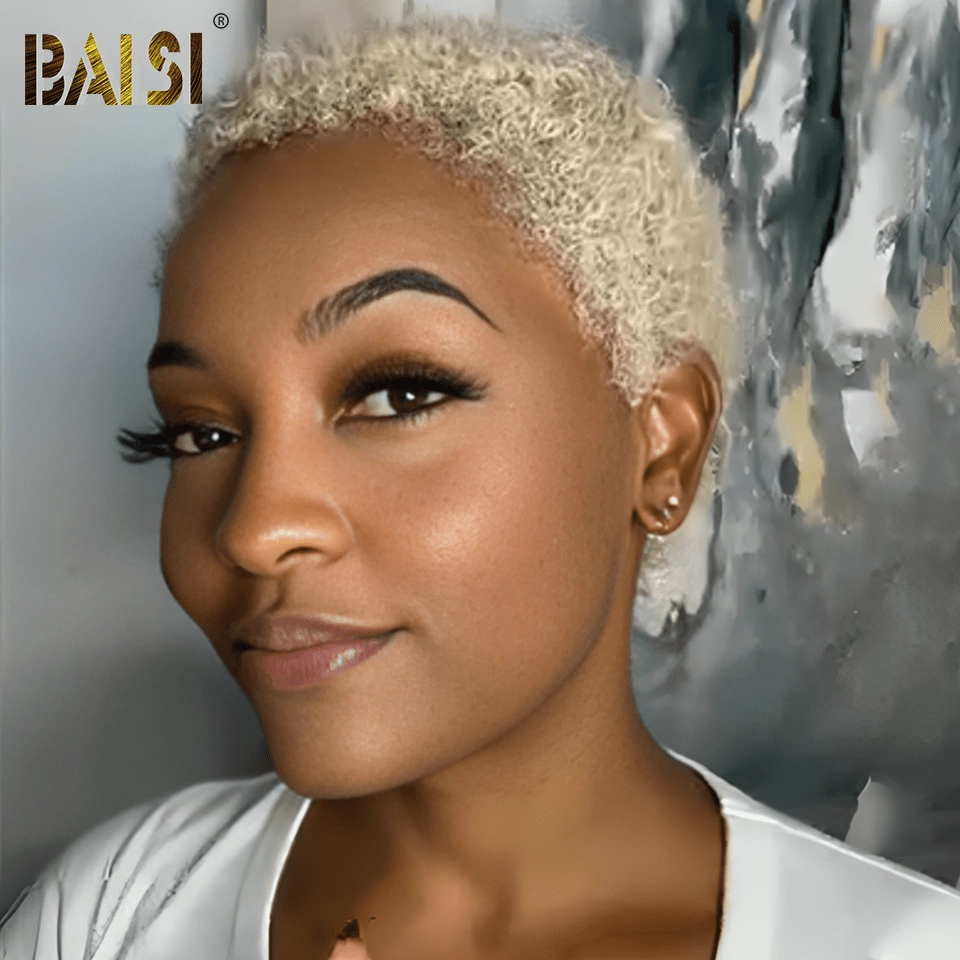 BAISI Full Lace Super Short Light Blonde Afro Curl Wig