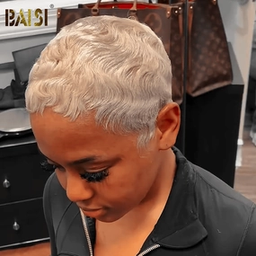 BAISI Full Lace Super Short Silver Short Wig