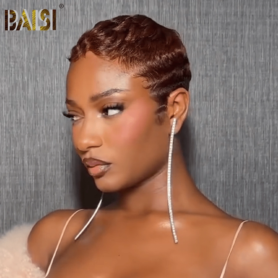 BAISI Full Lace Super Short Sraight Brown Wig