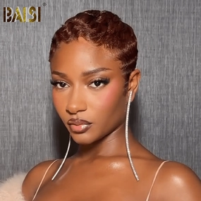 BAISI Full Lace Super Short Sraight Brown Wig