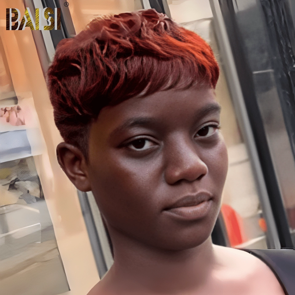 BAISI Full Lace Super Short Sraight Reddish Orange WIg