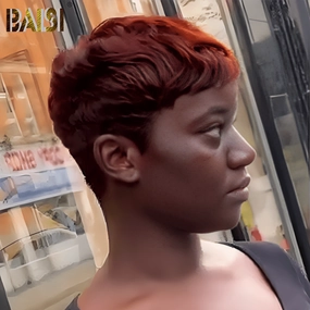 BAISI Full Lace Super Short Sraight Reddish Orange WIg
