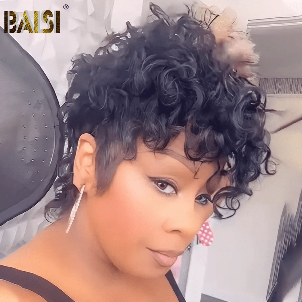 BAISI Full Lace Wave Bleached Knot Short Cut Wig