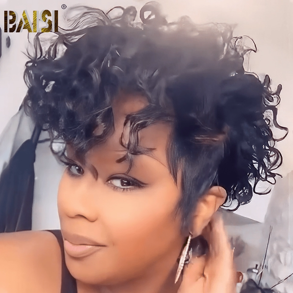 BAISI Full Lace Wave Bleached Knot Short Cut Wig