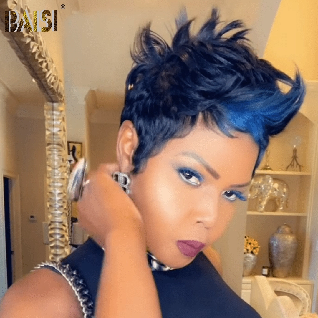 BAISI Full Lace With Blue Highlight Short Cut Wig