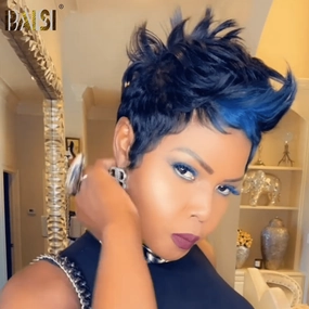 BAISI Full Lace With Blue Highlight Short Cut Wig