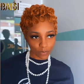 BAISI Ginger Finger Wave Machine Made Short Cut Wig