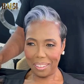 BAISI Grey With Highlight Lace Frontal Wig
