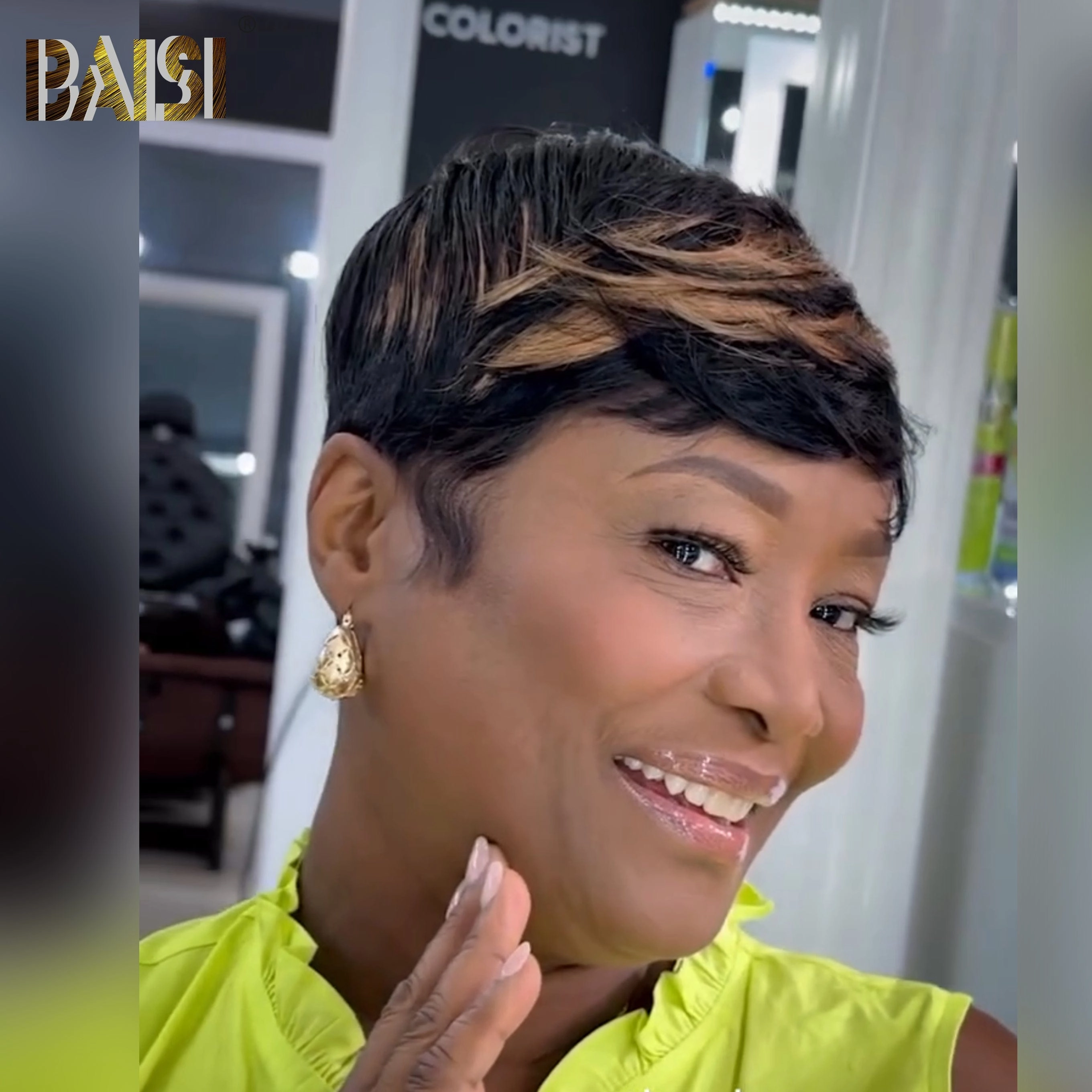 BAISI Highlight Machine Made Short Cut Wig
