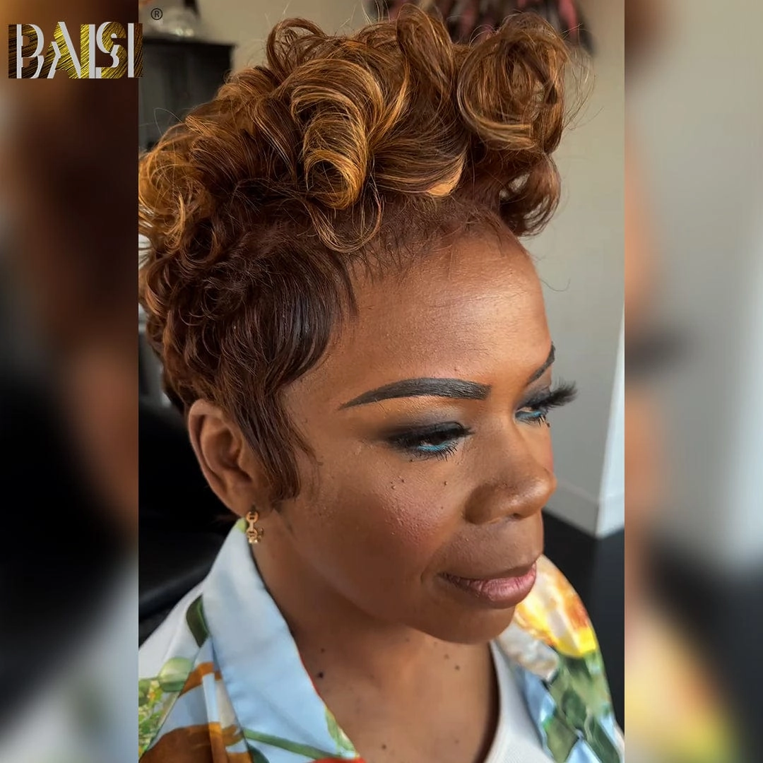 BAISI Honey Brown Finger Wave Full Lace Wig