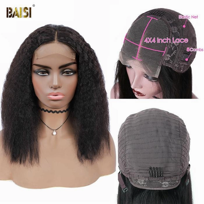 BAISI Kinky Straight Bob Wig 100% Human Hair