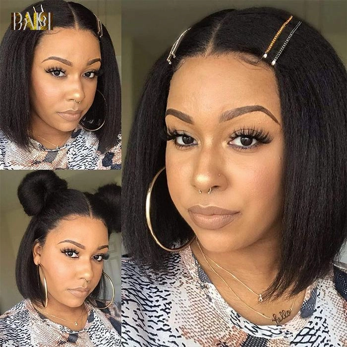 BAISI Kinky Straight Bob Wig 100% Human Hair