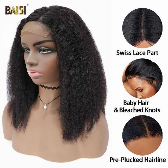BAISI Kinky Straight Bob Wig 100% Human Hair