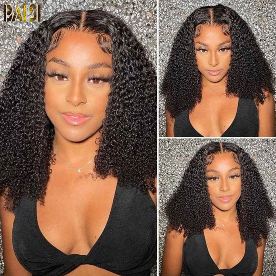 BAISI Lace Front Human Hair Afro Curl Wig