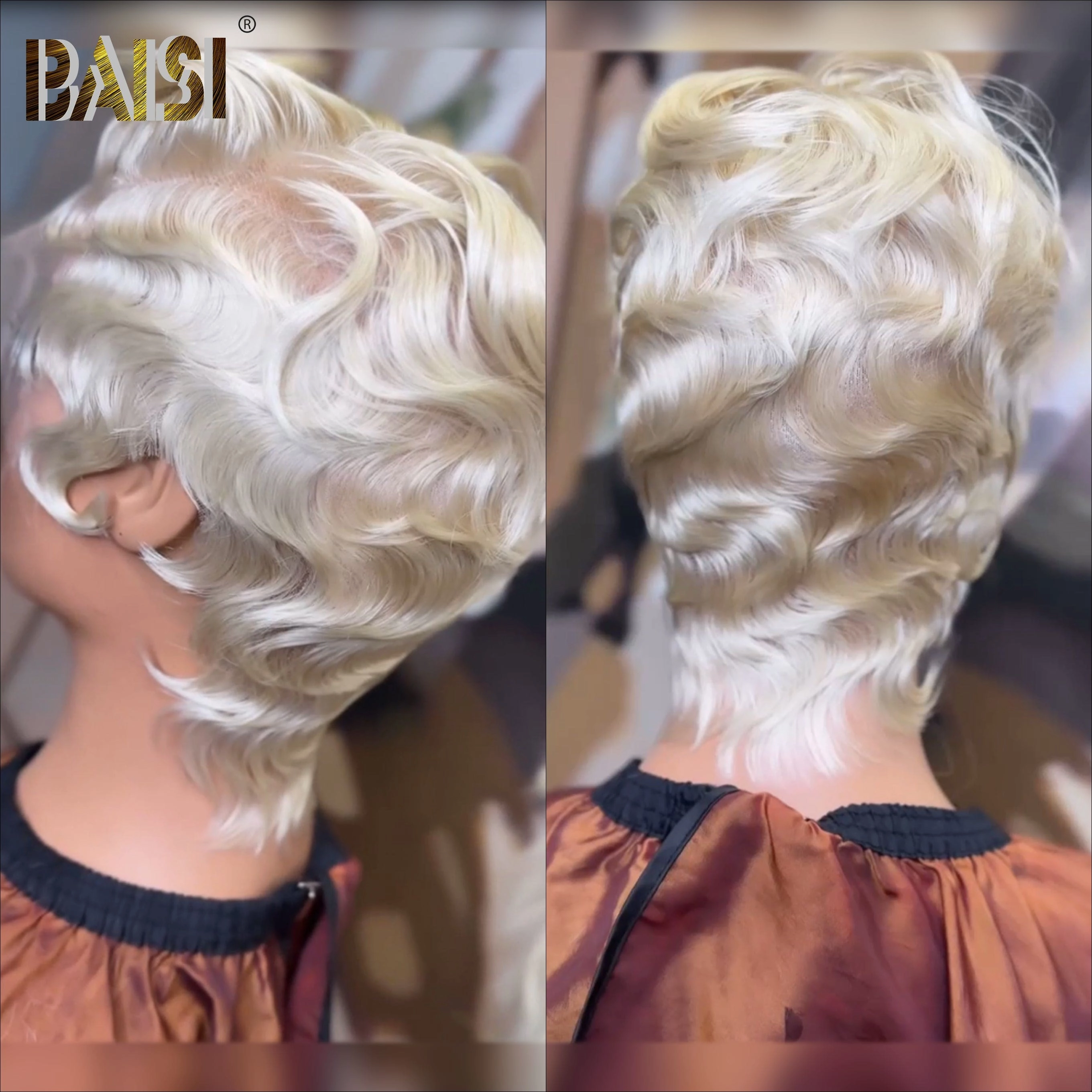 BAISI Light Blonde Short Wave Pixie Cut Full Lace Wig