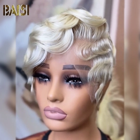 BAISI Light Blonde Short Wave Pixie Cut Full Lace Wig