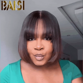 Baisi Machine Made Double Drawn 1b/30 Straight Short Bang Wig