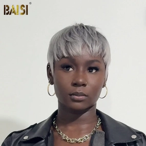 BAISI Machine Made Grey With Dark Root Wig