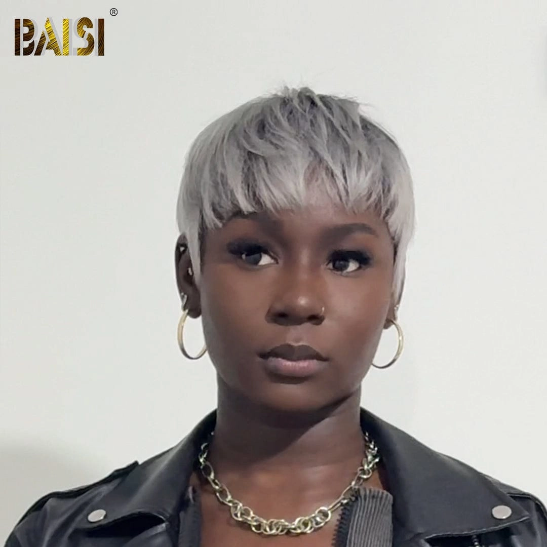 BAISI Machine Made Grey With Dark Root Wig