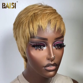 BAISI Machine Made Honey Blonde Pixie Wig