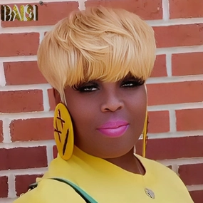 BAISI Machine Made Honey Blonde Short Cut With Full Bang Wig