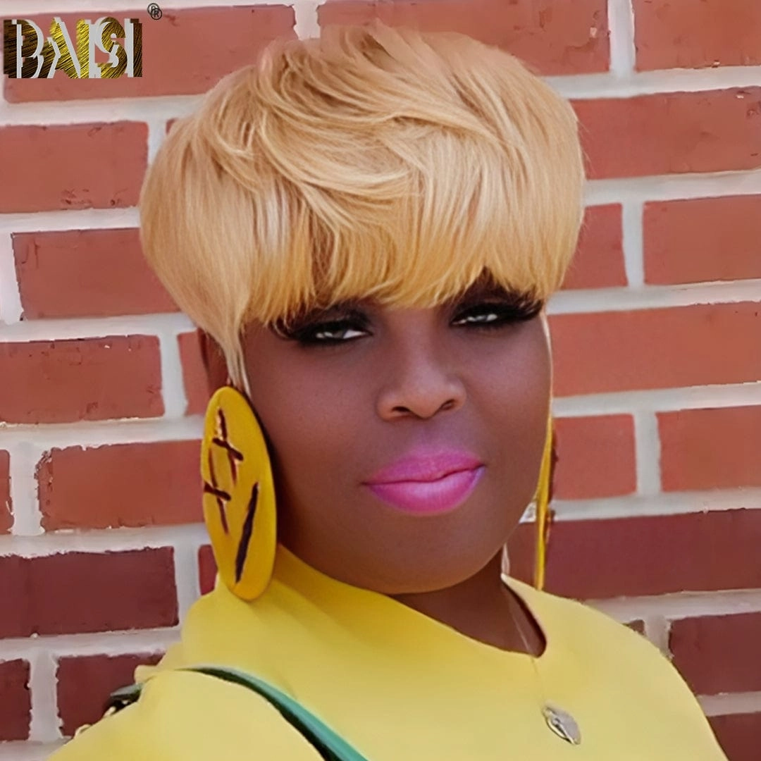BAISI Machine Made Honey Blonde Short Cut With Full Bang Wig