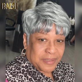 BAISI Machine Made Light Grey Pixie Cut Wig