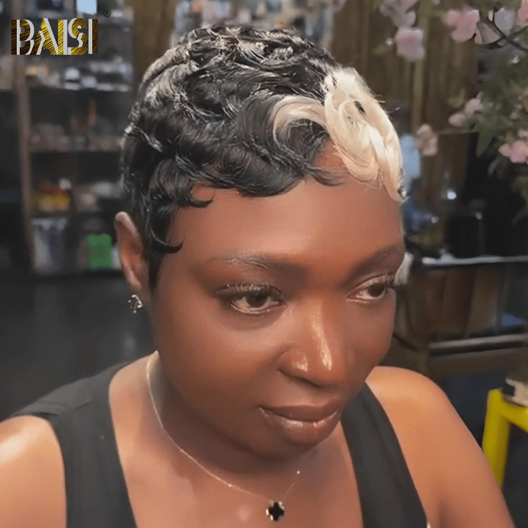 BAISI Machine Made Perfect Short Cut With Blonde Highlight
