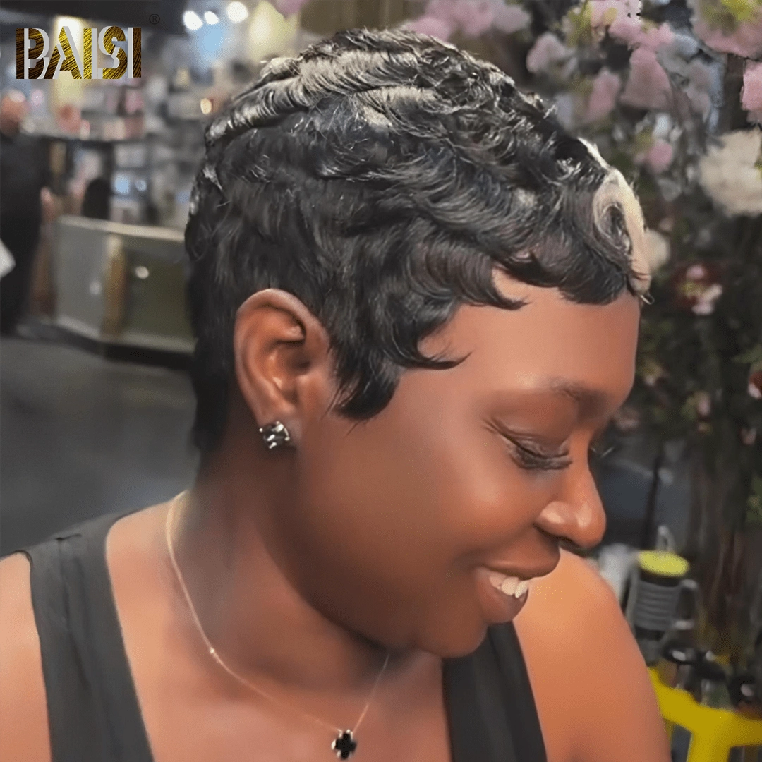 BAISI Machine Made Perfect Short Cut With Blonde Highlight