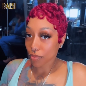 BAISI Machine Made Rosy Pink Finger Wave Wig