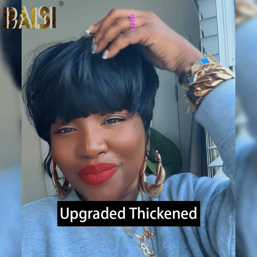 BAISI Machine Made Short Cut With Full Bang Wig
