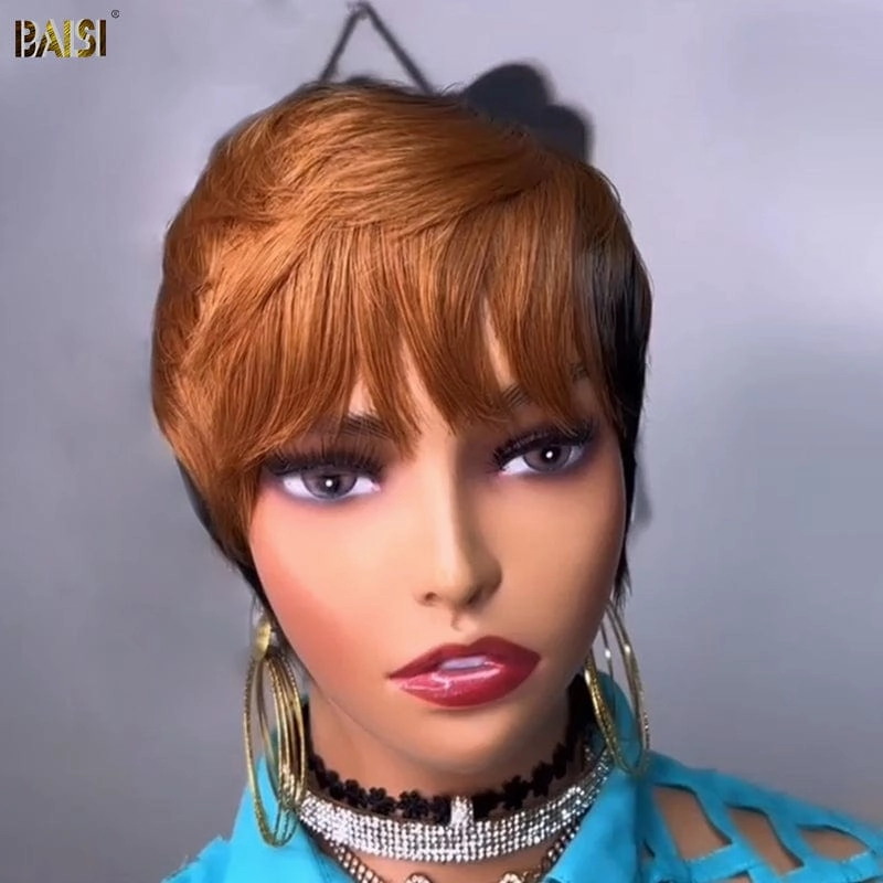 BAISI Machine Made Short Cut With Honey Brown Wig