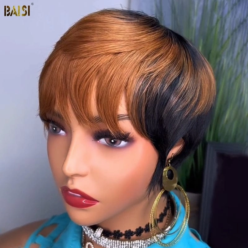 BAISI Machine Made Short Cut With Honey Brown Wig