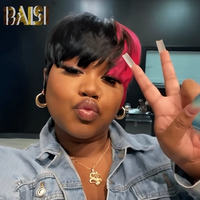 BAISI Machine Made Short Cut With Rose Pink Wig