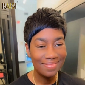 BAISI Machine Made Short Pixie Cut Wig