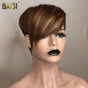 BAISI Machine Made Straight Sexy Side Part Mix Color Wig