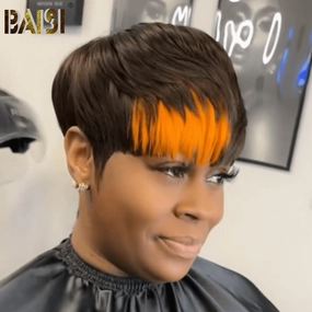 BAISI Machine Made Wig With Orange Highlight