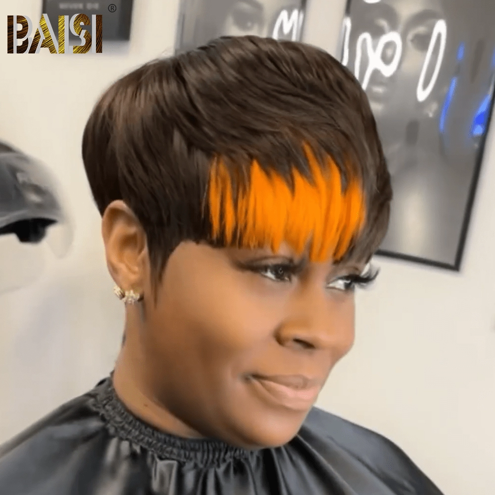 BAISI Machine Made Wig With Orange Highlight