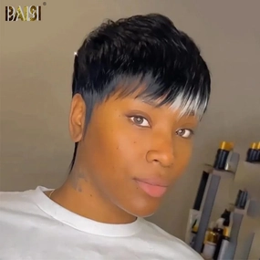 BAISI Machine Made With White Color Highlight Wig