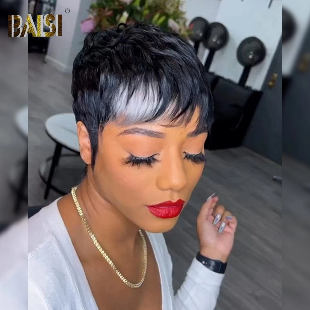 BAISI Machine Made With White Highlight Wig