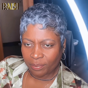 BAISI Machine MadeSuper Short Silver Grey Wig